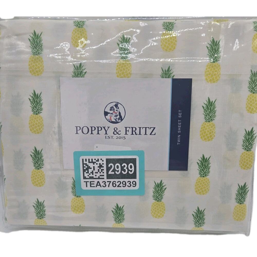 Poppy & Fritz Pineapple Pattern Twin 3pc Sheet Set NEW Cotton RETRO